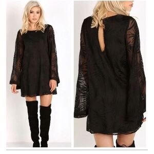 Show me your MuMu knock out mini black damask velvet bell sleeve dress Medium